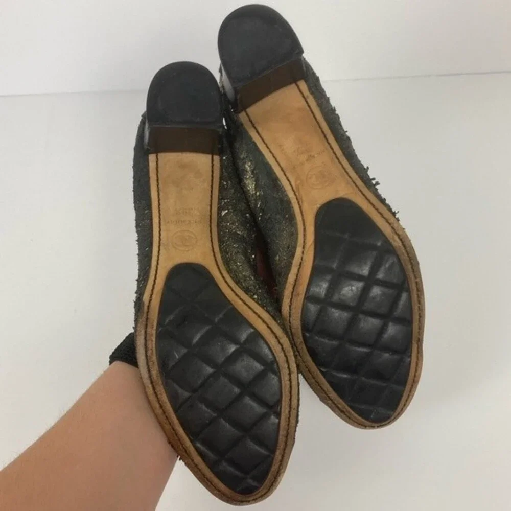 Chanel Metallic Lambskin Cap Toe Elastic Stretch Block Heel Pumps US 9.5